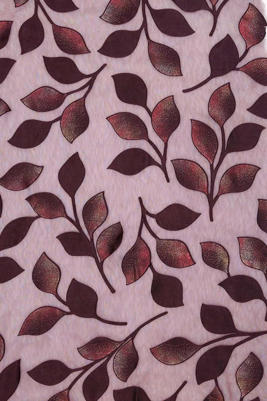 Autumn Ember Metallic Leaf Wine Mesh fabric- غاجي والا إكسبورت Gajiwala Export