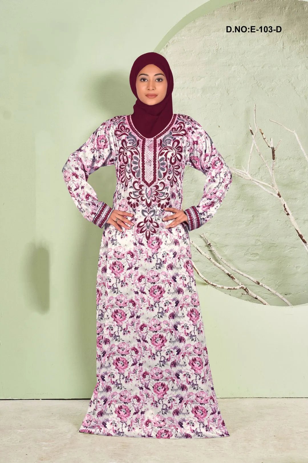 Baby Satin Jalabiya with Ornate Floral Print - غاجي والا إكسبورت Gajiwala Export