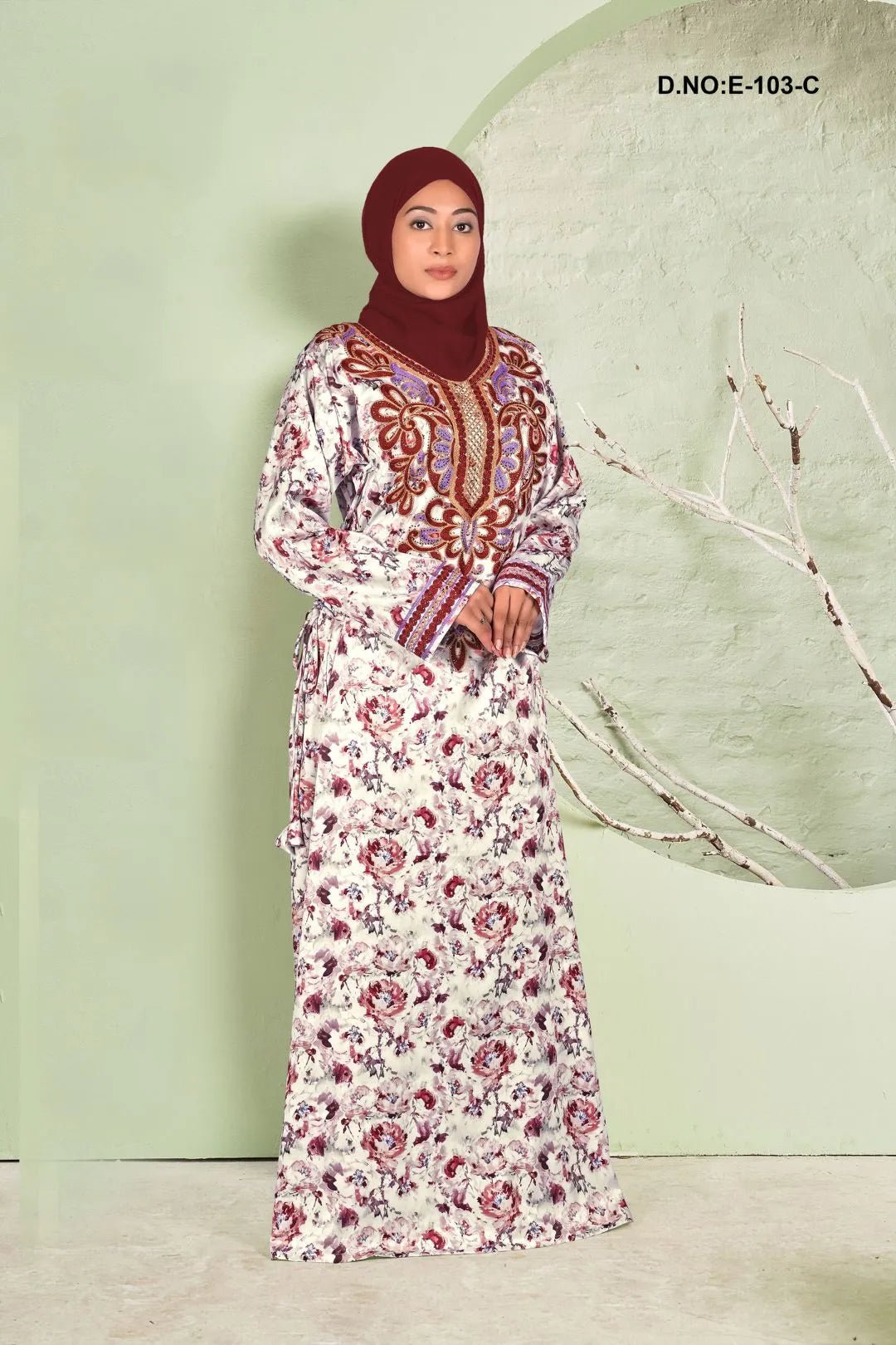 Baby Satin Jalabiya with Ornate Floral Print - غاجي والا إكسبورت Gajiwala Export