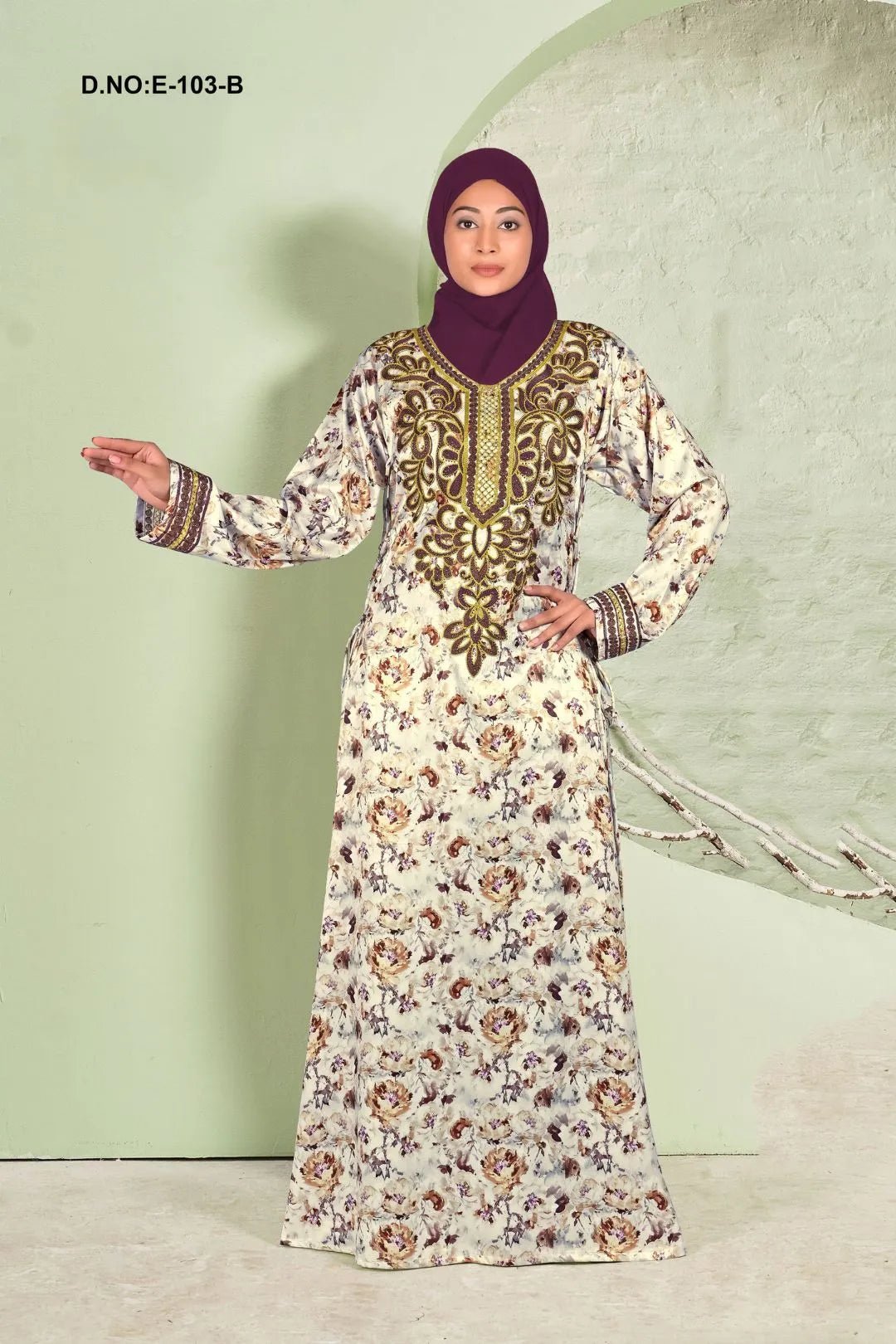 Baby Satin Jalabiya with Ornate Floral Print - غاجي والا إكسبورت Gajiwala Export