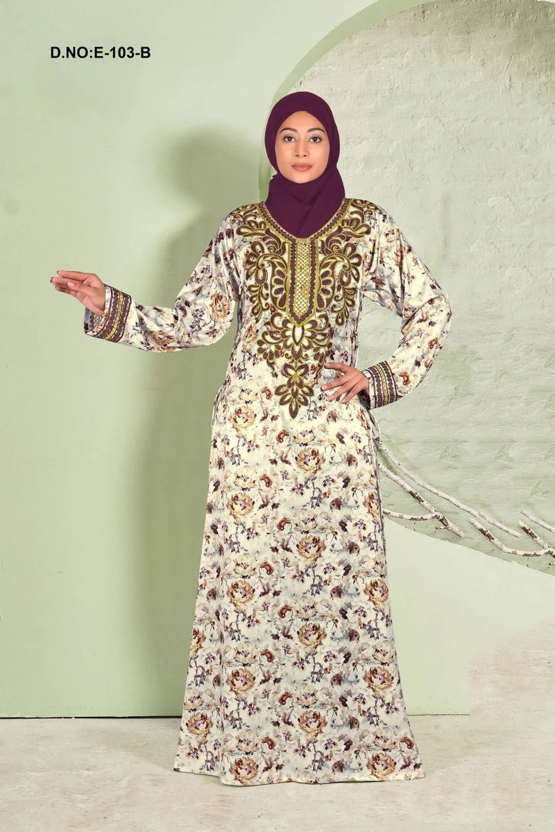 Baby Satin Jalabiya with Ornate Floral Print - غاجي والا إكسبورت Gajiwala Export