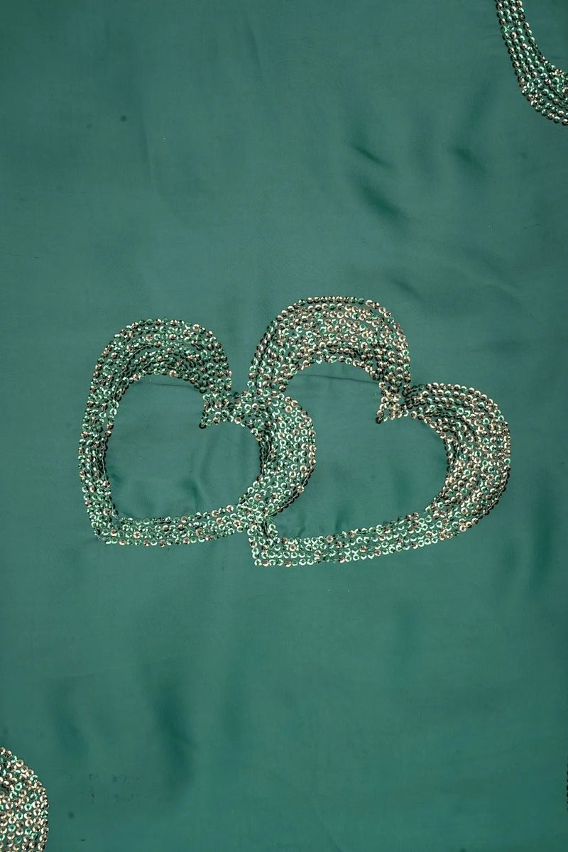 Teal Green Fabric with Double Heart Sequin Embellishment - غاجي والا إكسبورت Gajiwala Export