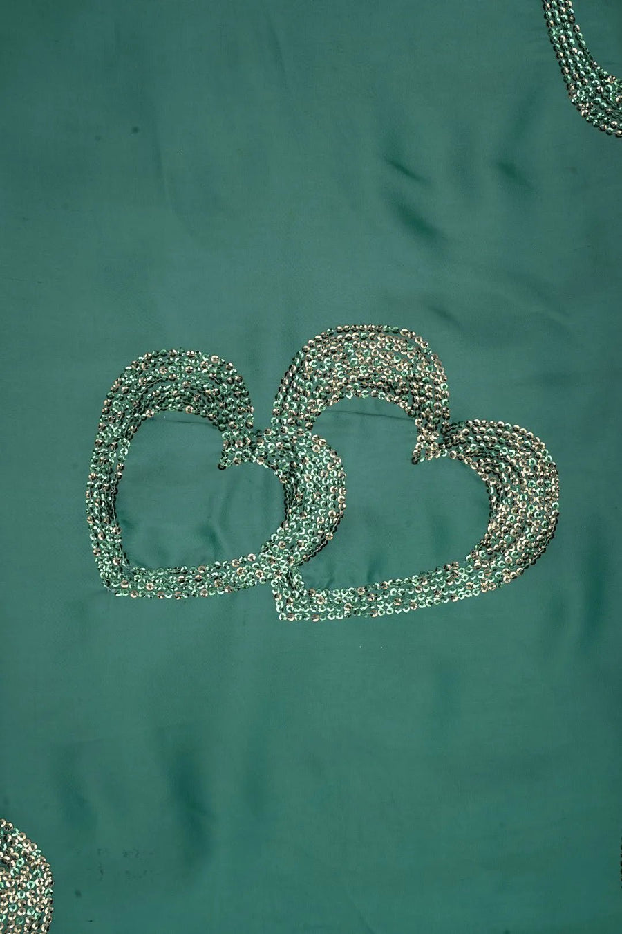 Teal Green Fabric with Double Heart Sequin Embellishment - غاجي والا إكسبورت Gajiwala Export