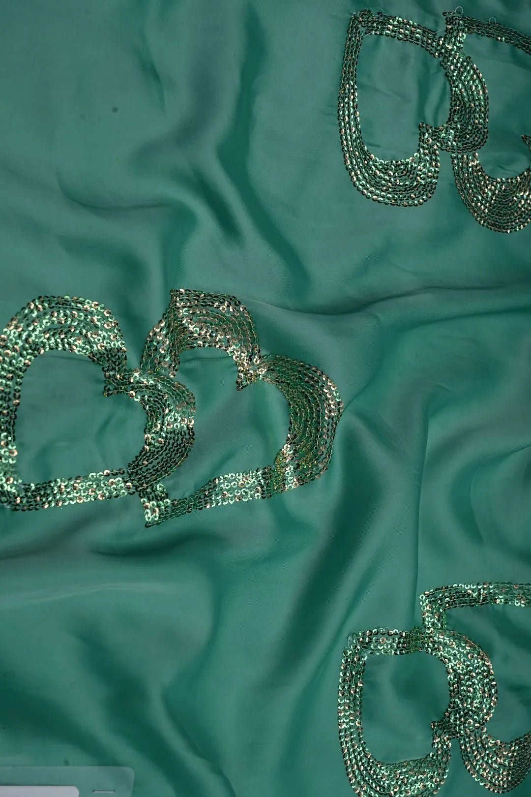 Teal Green Fabric with Double Heart Sequin Embellishment- غاجي والا إكسبورت Gajiwala Export