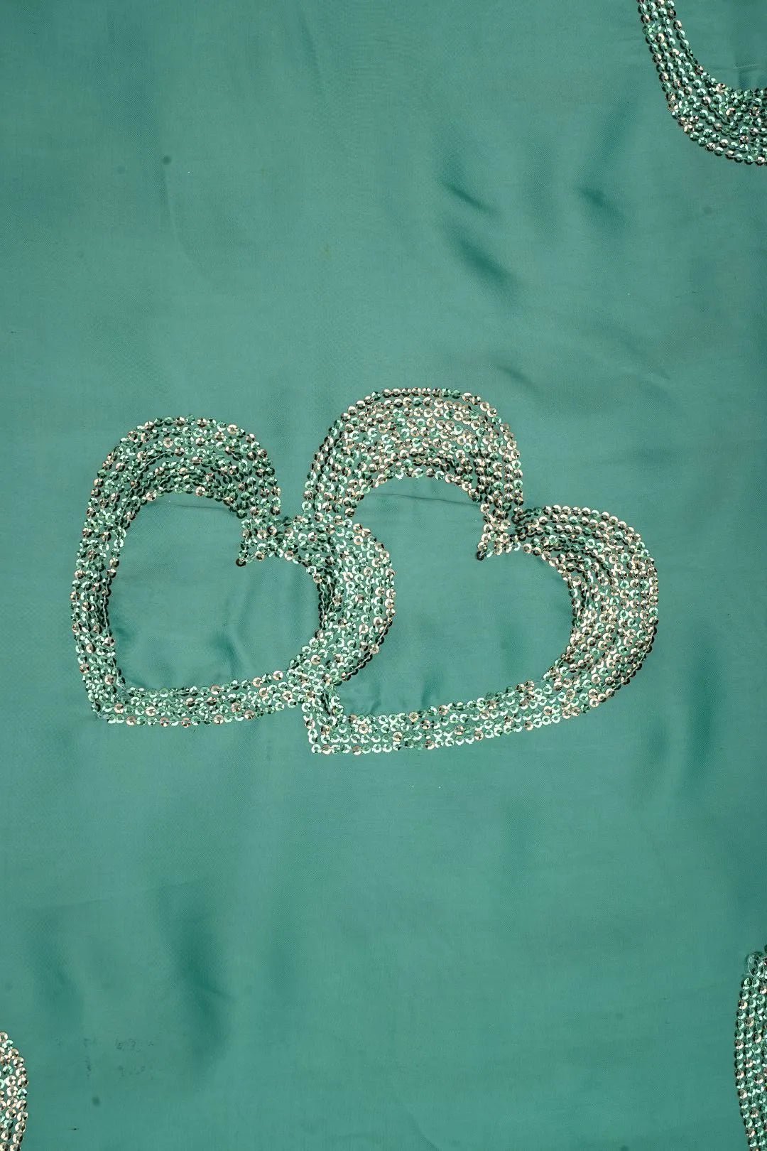 Teal Green Fabric with Double Heart Sequin Embellishment - غاجي والا إكسبورت Gajiwala Export