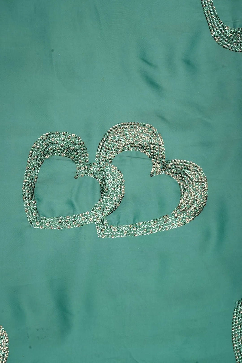 Teal Green Fabric with Double Heart Sequin Embellishment - غاجي والا إكسبورت Gajiwala Export