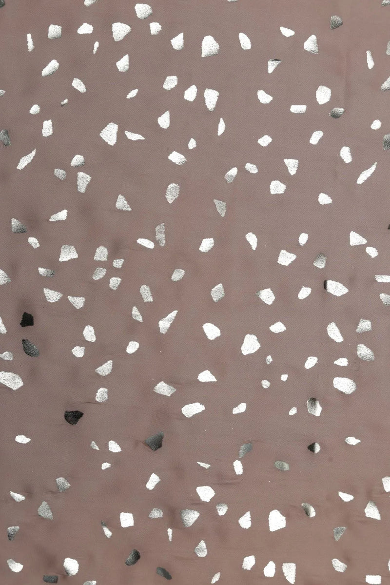 Beige Fabric with Scattered Silver Terrazzo Foil Print - غاجي والا إكسبورت Gajiwala Export