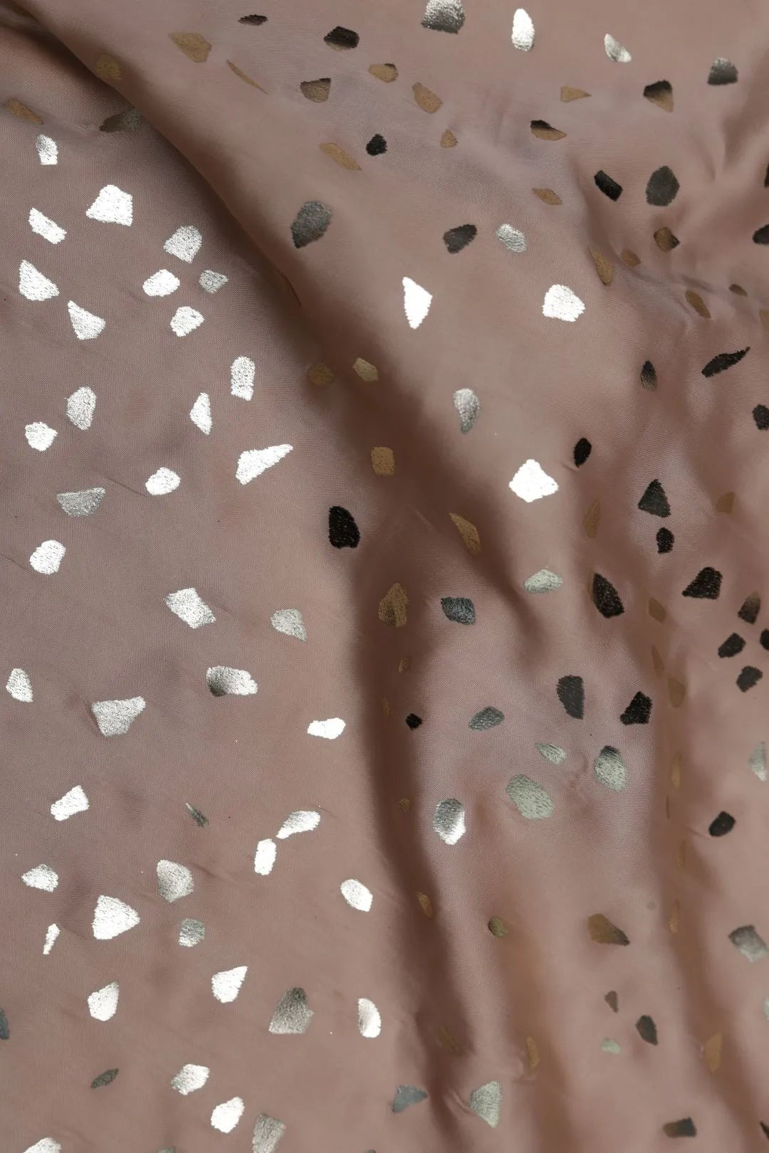 Beige Fabric with Scattered Silver Terrazzo Foil Print - غاجي والا إكسبورت Gajiwala Export