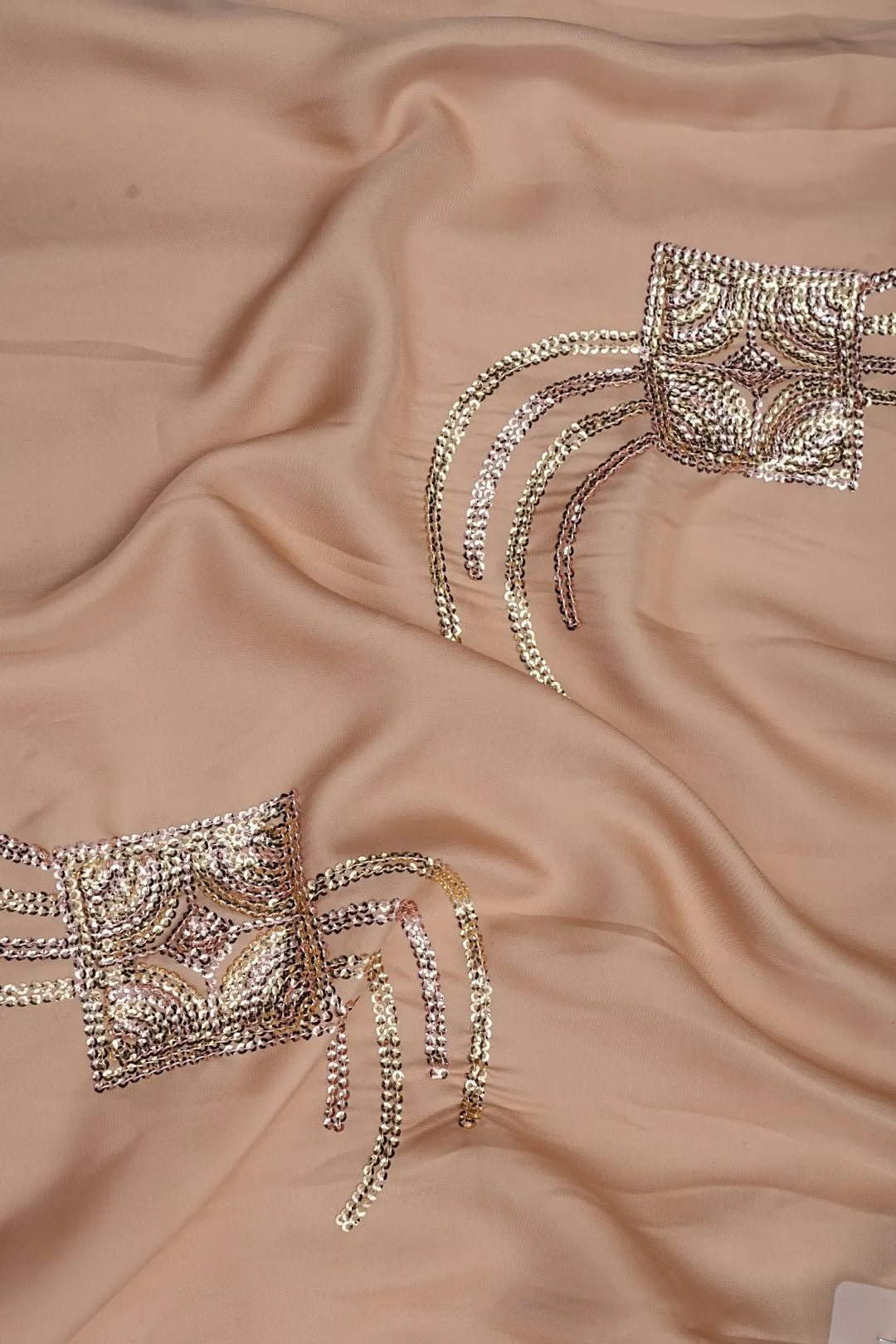 Beige Geometric Sequin Fabric Perfect for Sarees, Gowns & Kurtas - غاجي والا إكسبورت Gajiwala Export