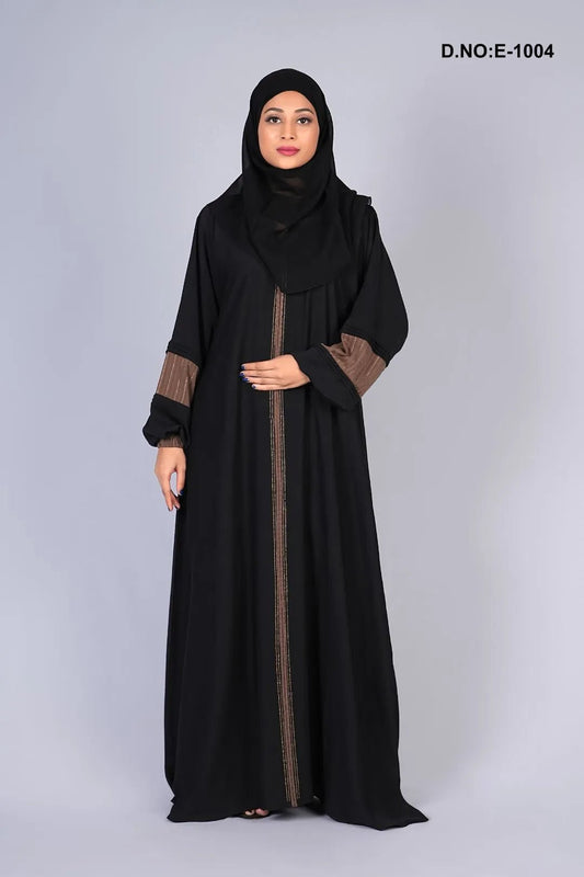 Black Abaya With Gold Trim and Cuff Detail - غاجي والا إكسبورت Gajiwala Export