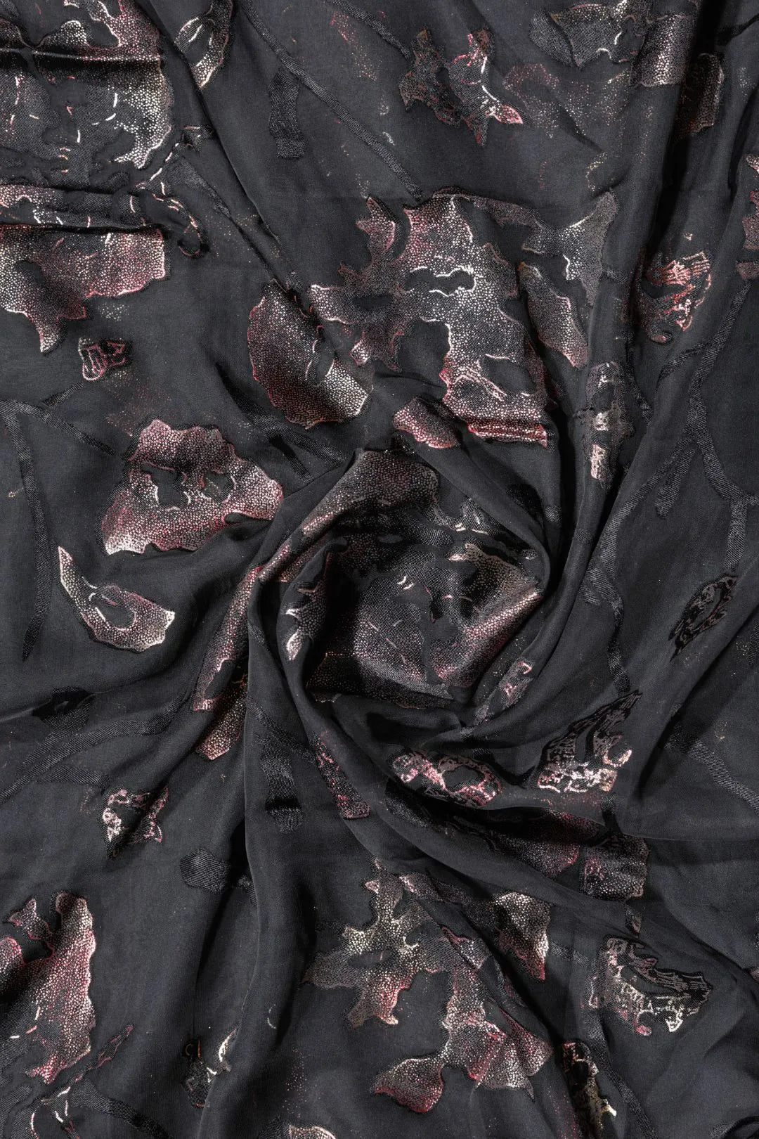Black Brasso Fabric with Burnt Gold and Copper Floral Foil - غاجي والا إكسبورت Gajiwala Export