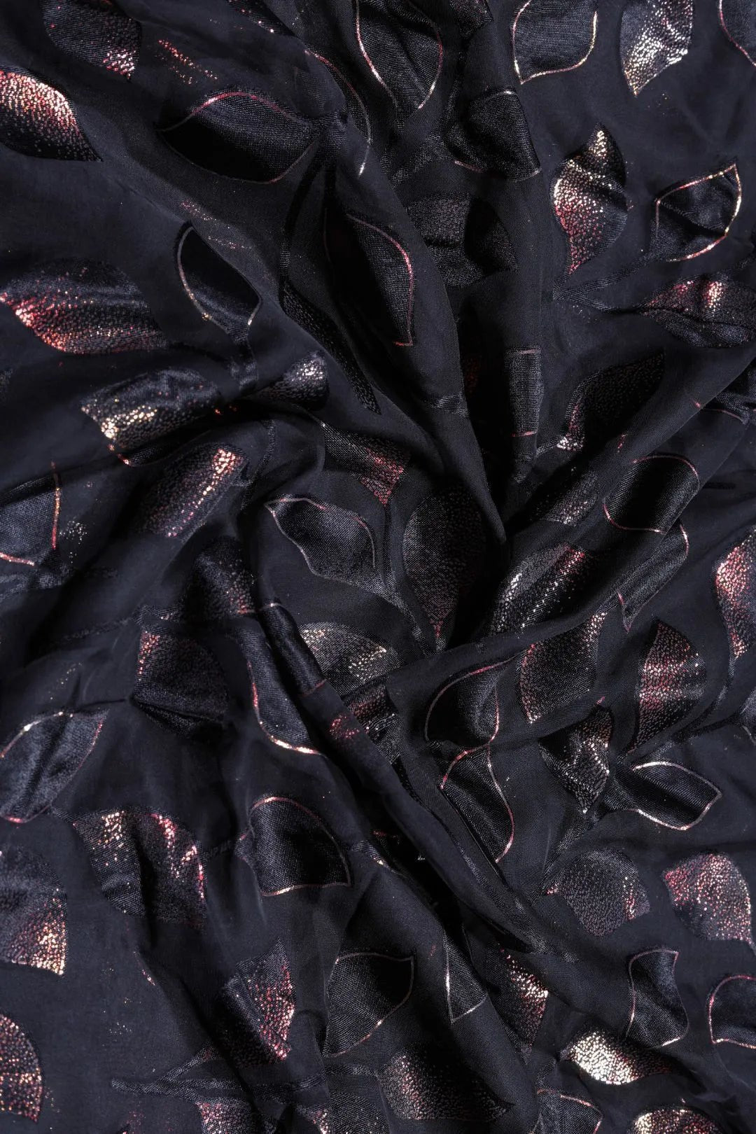 Black Brasso fabric with Copper Trailing Leaf Motif - غاجي والا إكسبورت Gajiwala Export