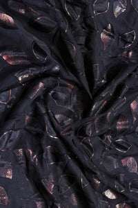 Black Brasso fabric with Copper Trailing Leaf Motif - غاجي والا إكسبورت Gajiwala Export
