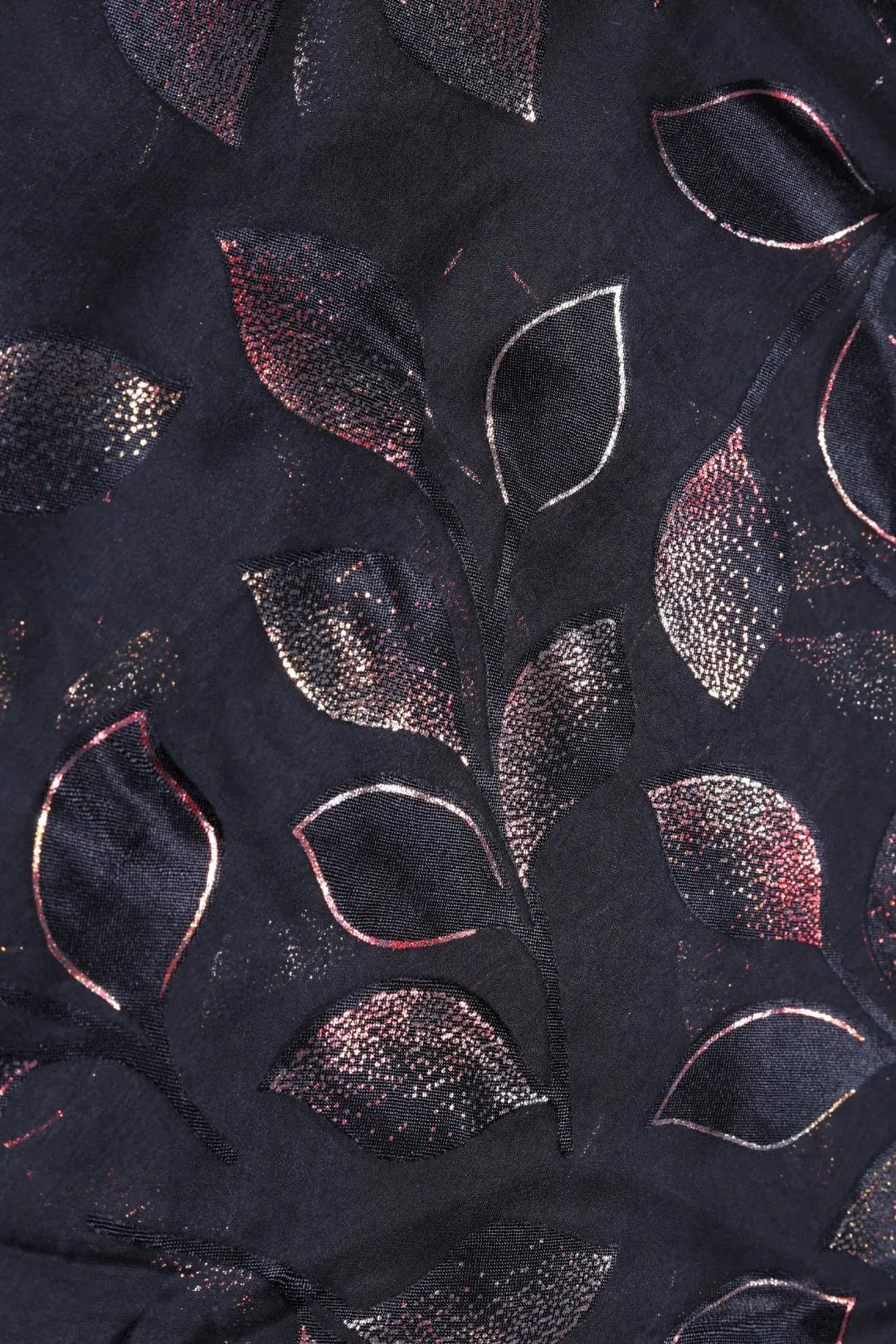 Black Brasso fabric with Copper Trailing Leaf Motif - غاجي والا إكسبورت Gajiwala Export
