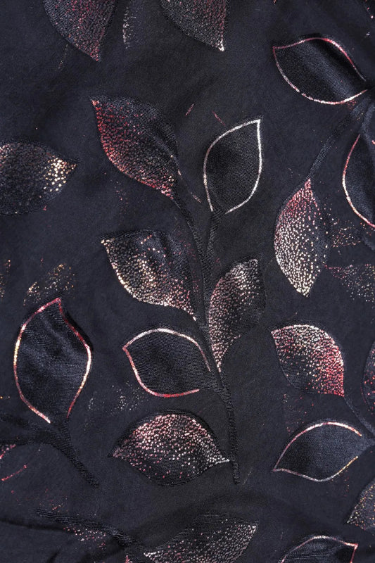 Black Brasso fabric with Copper Trailing Leaf Motif - غاجي والا إكسبورت Gajiwala Export