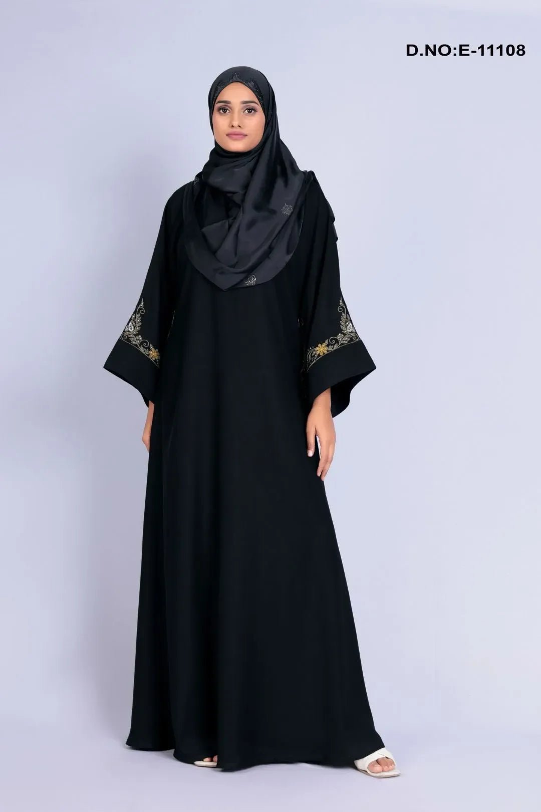 Black Butterfly Abaya with Gold Embroidery - غاجي والا إكسبورت Gajiwala Export