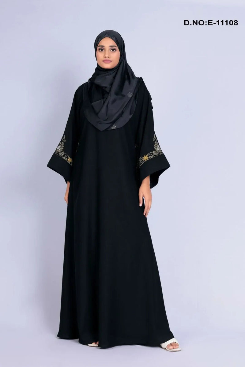 Black Butterfly Abaya with Gold Embroidery - غاجي والا إكسبورت Gajiwala Export