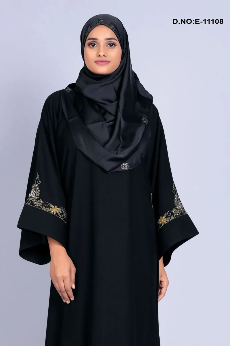 Black Butterfly Abaya with Gold Embroidery - غاجي والا إكسبورت Gajiwala Export
