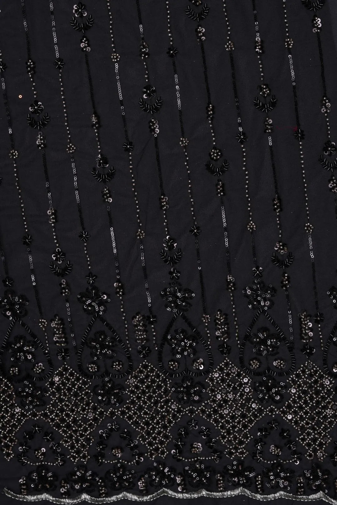 Black Dark Sequin and Beaded Stripe Pattern Fabric - غاجي والا إكسبورت Gajiwala Export