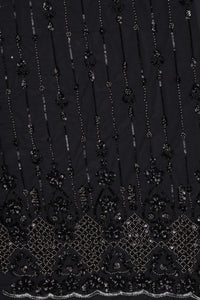 Black Dark Sequin and Beaded Stripe Pattern Fabric - غاجي والا إكسبورت Gajiwala Export