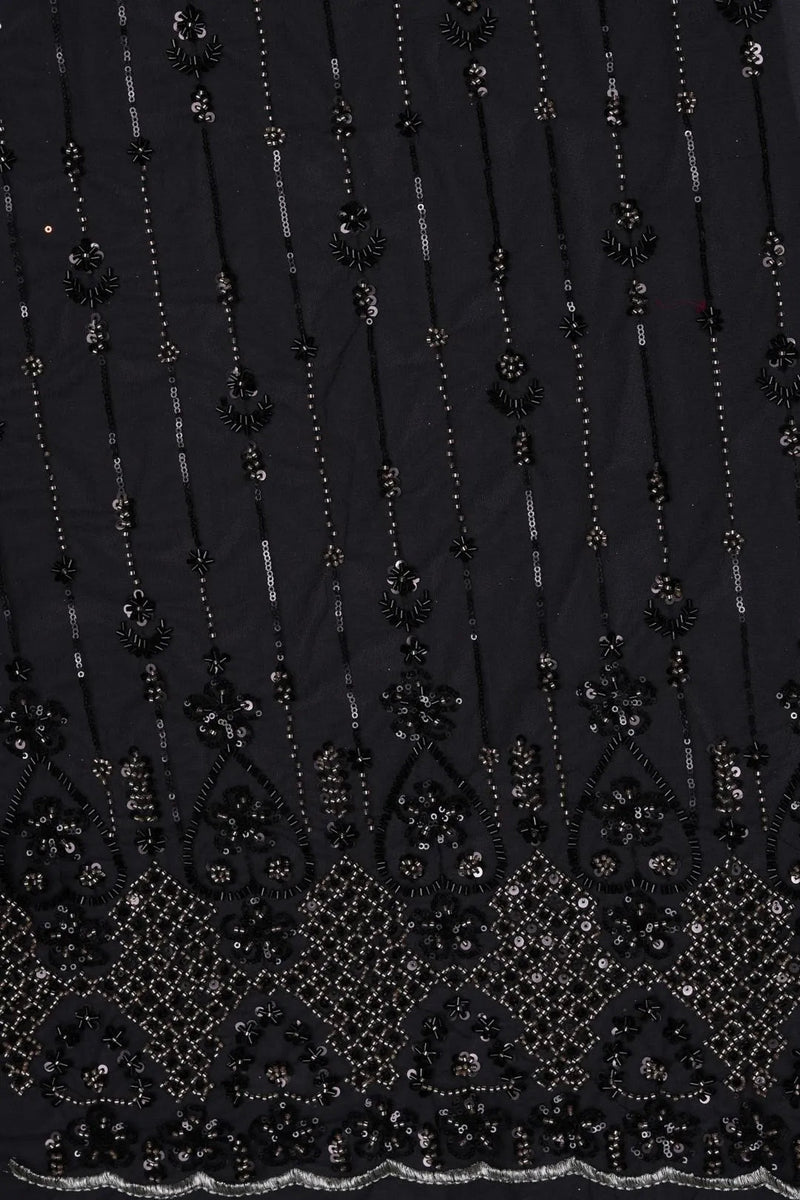 Black Dark Sequin and Beaded Stripe Pattern Fabric - غاجي والا إكسبورت Gajiwala Export