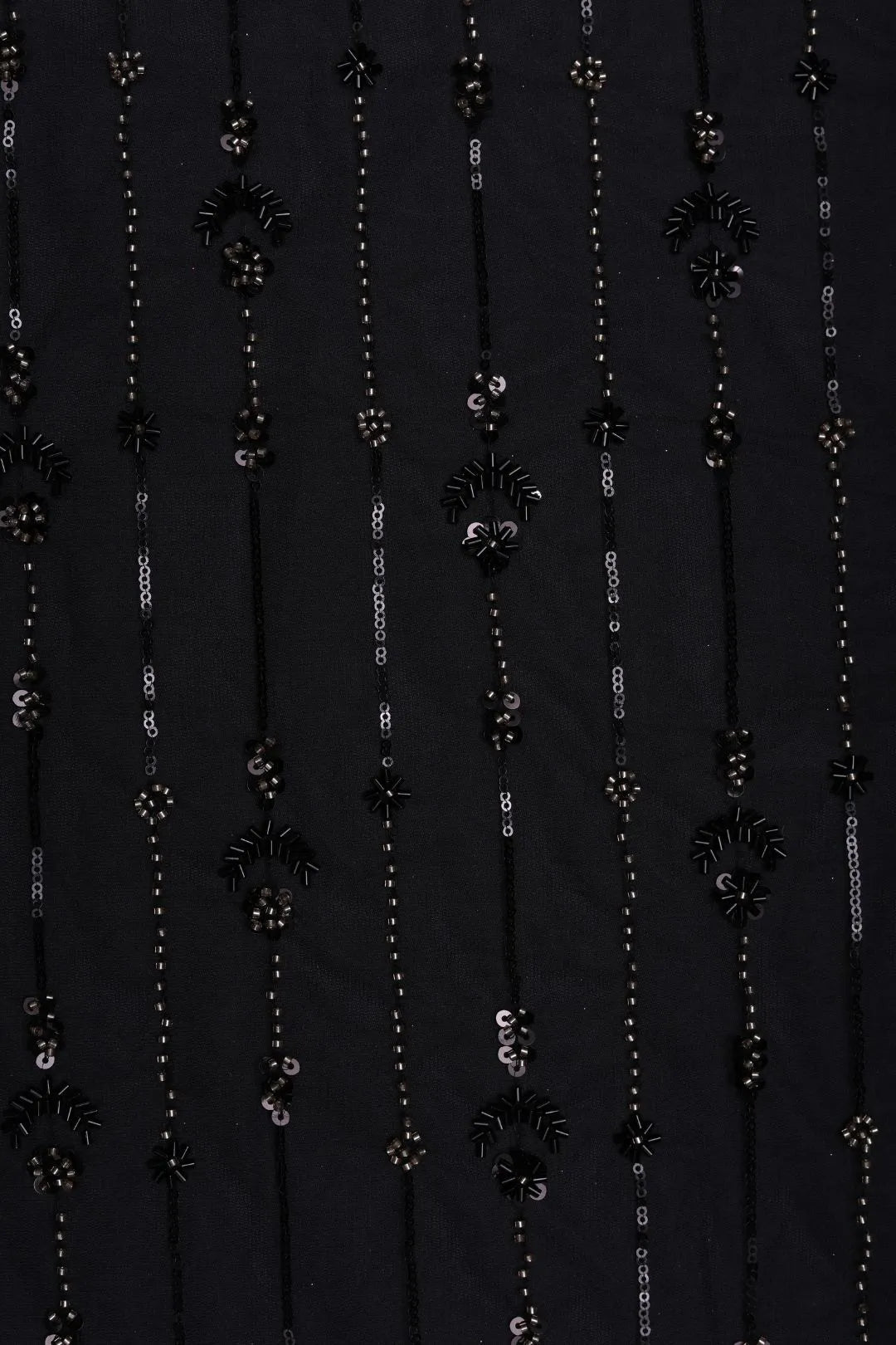 Black Dark Sequin and Beaded Stripe Pattern Fabric - غاجي والا إكسبورت Gajiwala Export