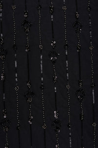 Black Dark Sequin and Beaded Stripe Pattern Fabric - غاجي والا إكسبورت Gajiwala Export