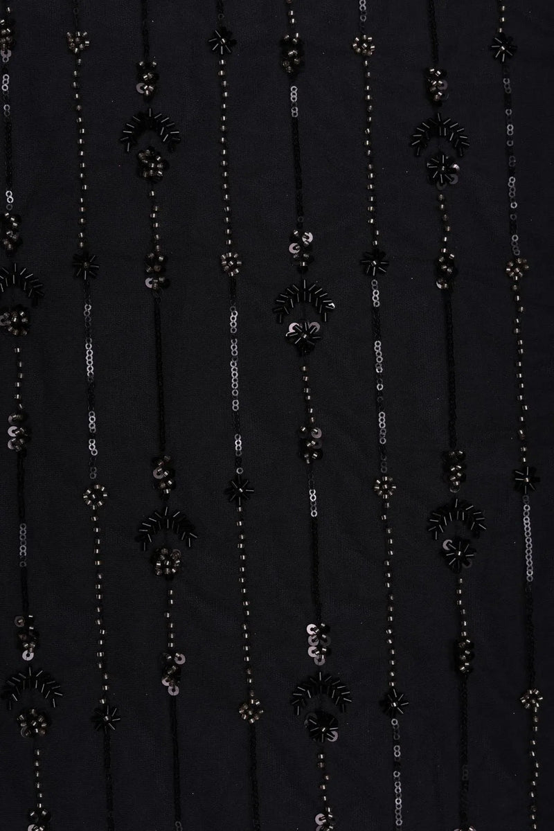Black Dark Sequin and Beaded Stripe Pattern Fabric - غاجي والا إكسبورت Gajiwala Export
