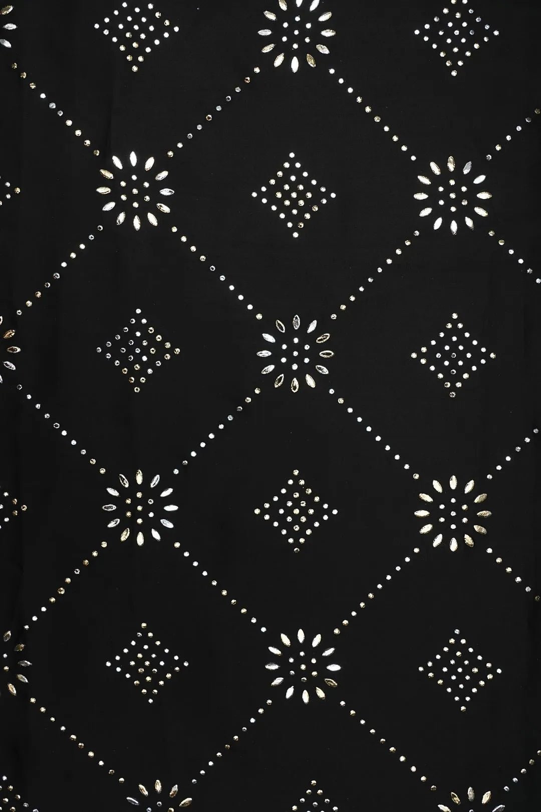 Black Fabric with Diamond Grid and Floral Motifs - غاجي والا إكسبورت Gajiwala Export
