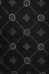 Black Fabric with Diamond Grid and Floral Motifs - غاجي والا إكسبورت Gajiwala Export