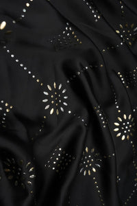 Black Fabric with Diamond Grid and Floral Motifs - غاجي والا إكسبورت Gajiwala Export