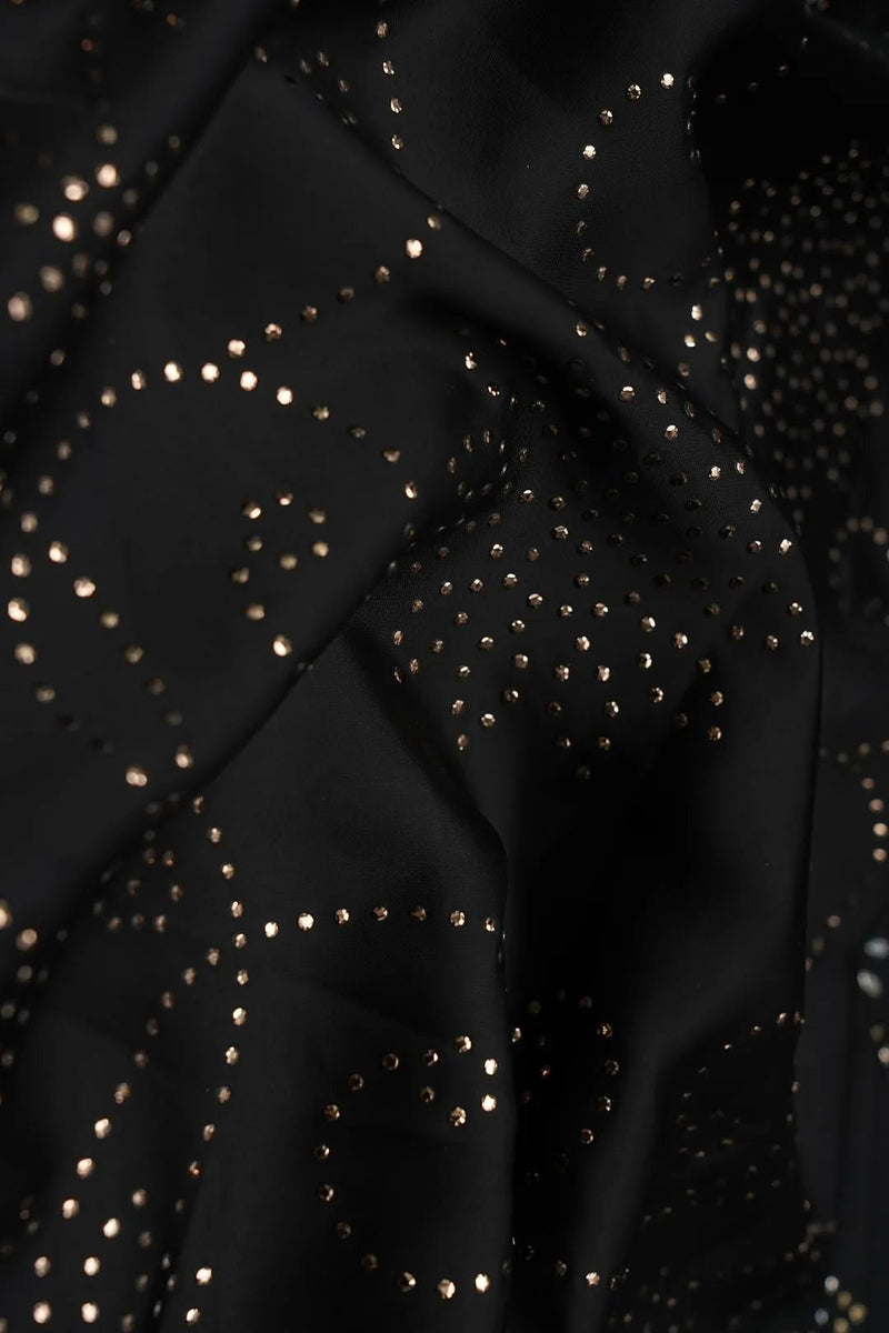 Black Fabric with Intricate Floral Rhinestone Work - غاجي والا إكسبورت Gajiwala Export