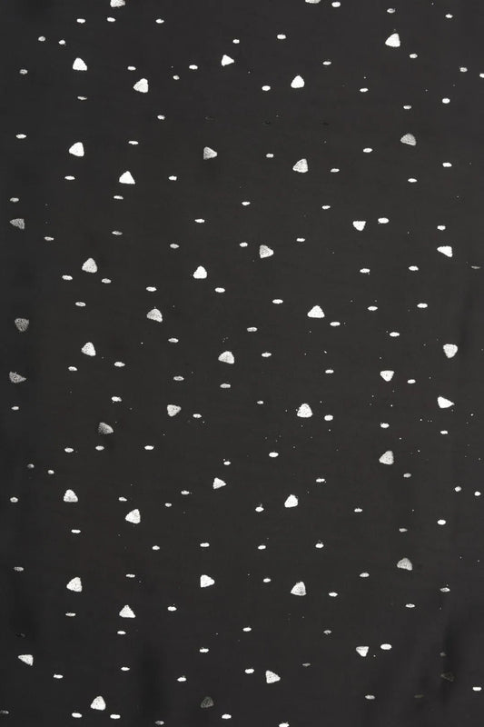 Black Fabric with Scattered Silver Foil Print - غاجي والا إكسبورت Gajiwala Export
