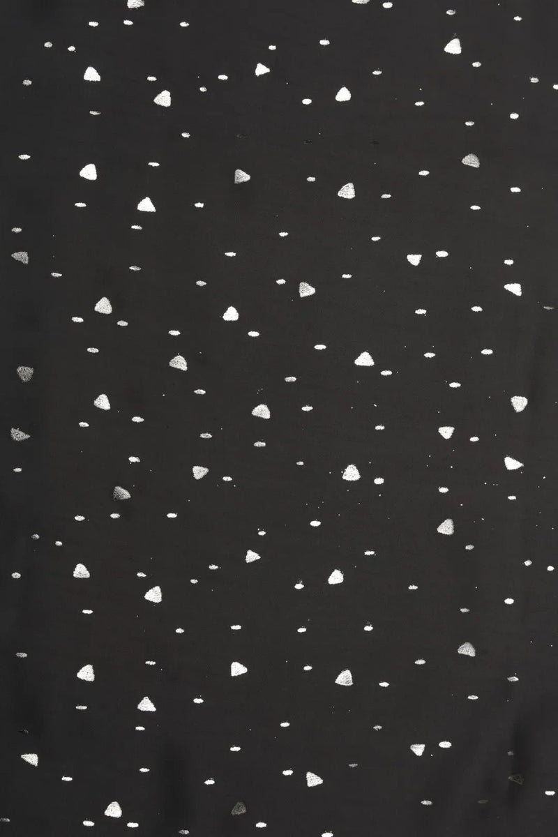 Black Fabric with Scattered Silver Foil Print - غاجي والا إكسبورت Gajiwala Export