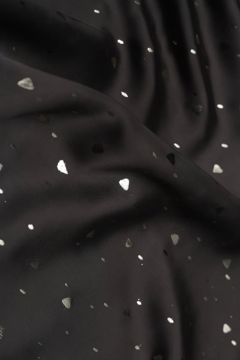Black Fabric with Scattered Silver Foil Print - غاجي والا إكسبورت Gajiwala Export