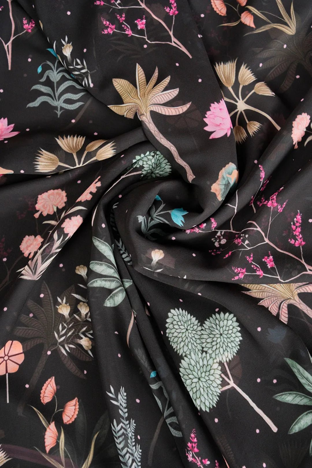 Black Garden Print Sheer Flowing Shrug Fabric Set - غاجي والا إكسبورت Gajiwala Export