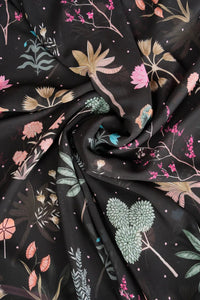 Black Garden Print Sheer Flowing Shrug Fabric Set - غاجي والا إكسبورت Gajiwala Export