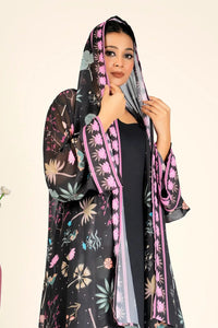 Black Garden Print Sheer Flowing Shrug Fabric Set - غاجي والا إكسبورت Gajiwala Export