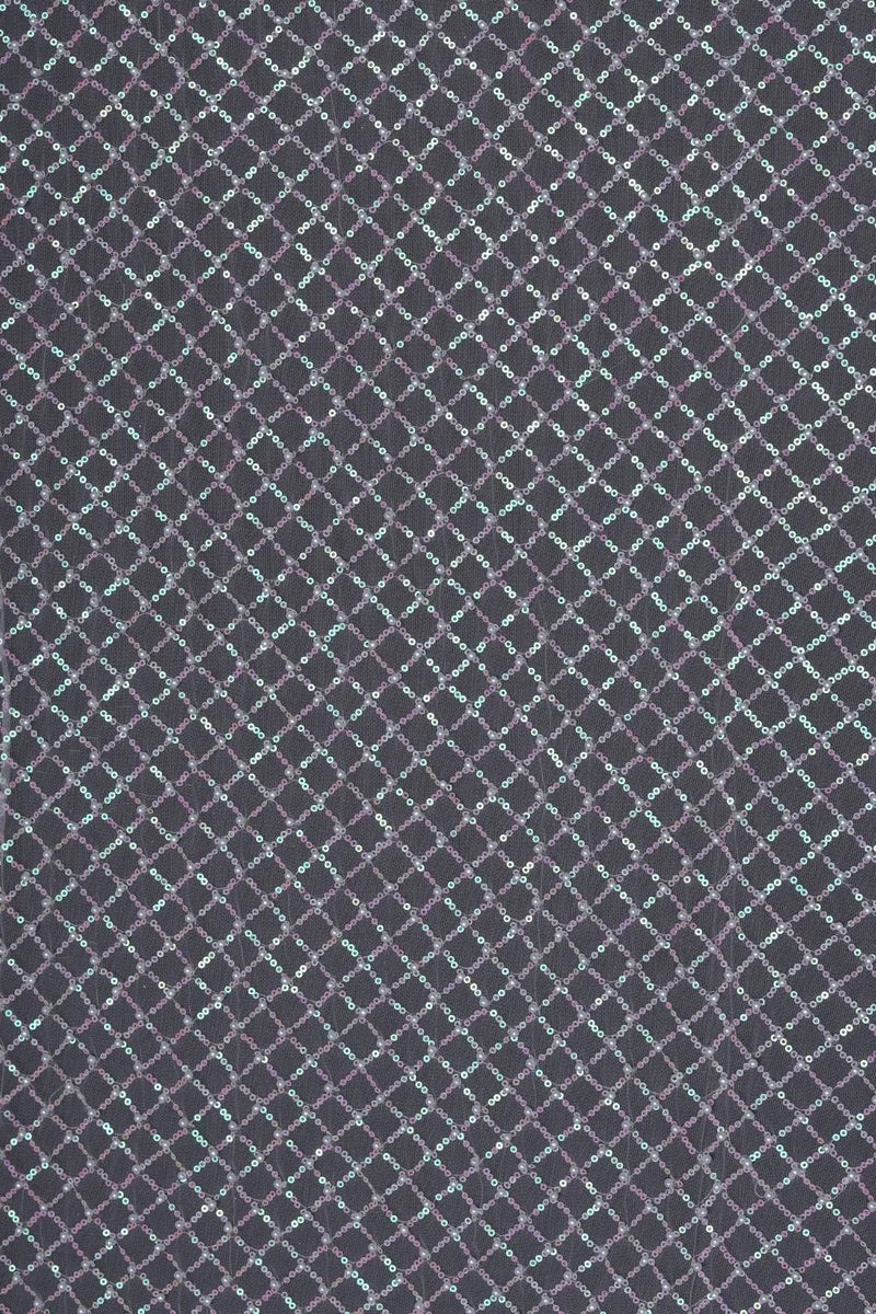 Black Iridescent Grid Sequin Embroidery Fabric - غاجي والا إكسبورت Gajiwala Export