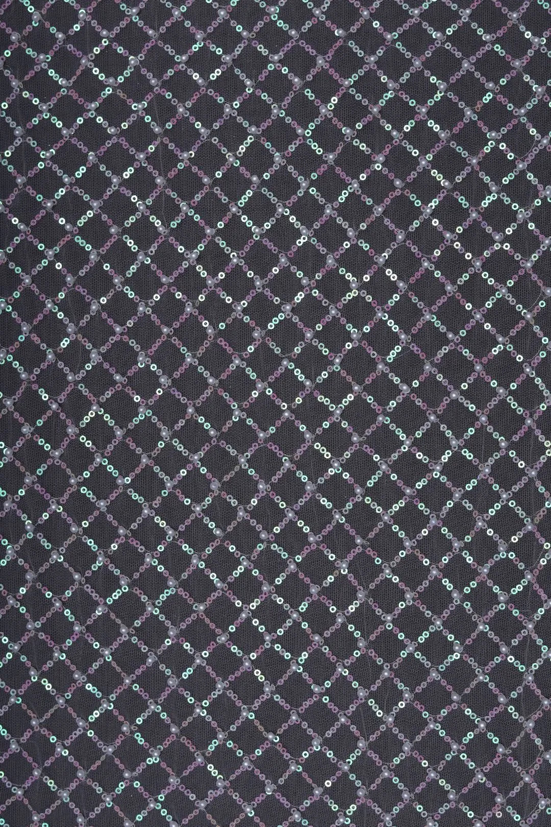 Black Iridescent Grid Sequin Embroidery Fabric - غاجي والا إكسبورت Gajiwala Export