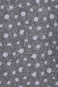 Black Lilac Floral Appliqué and Silver Sequins Fabric - غاجي والا إكسبورت Gajiwala Export