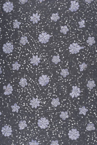 Black Lilac Floral Appliqué and Silver Sequins Fabric - غاجي والا إكسبورت Gajiwala Export