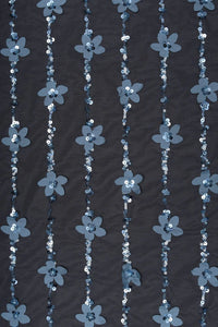 Black Mesh with Floral and Silver Sequin Fabric - غاجي والا إكسبورت Gajiwala Export