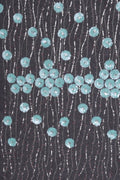 Black Mesh with Teal Floral Sequin Vines Fabric - غاجي والا إكسبورت Gajiwala Export