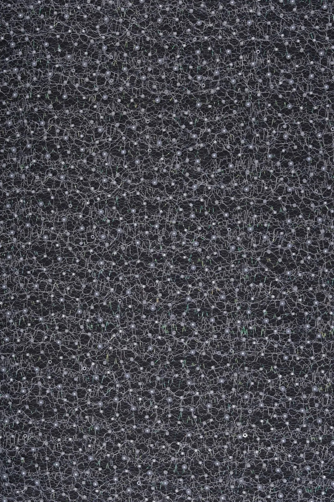 Black Mesh with Tiny Silver and Sequins Fabric - غاجي والا إكسبورت Gajiwala Export