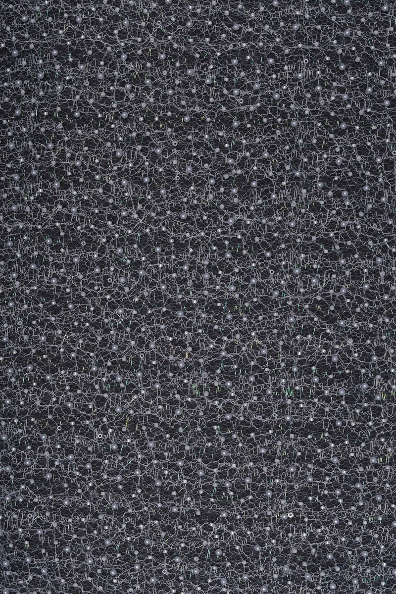 Black Mesh with Tiny Silver and Sequins Fabric - غاجي والا إكسبورت Gajiwala Export