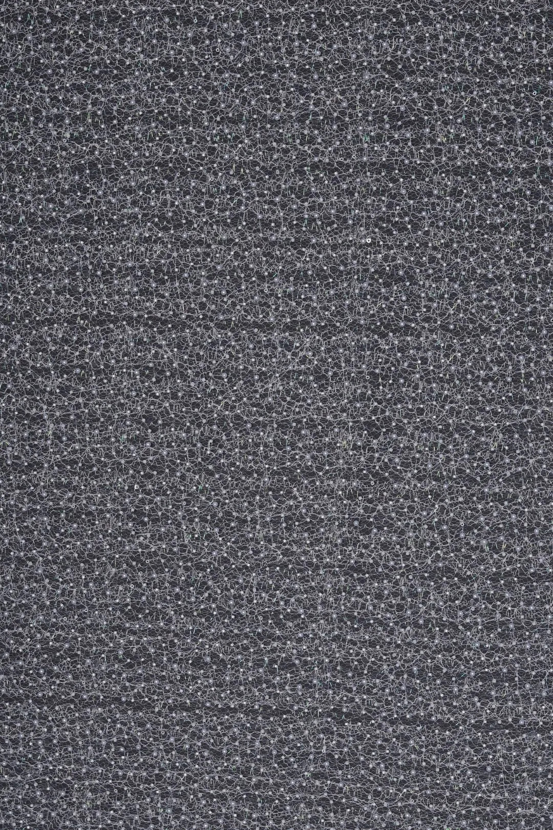 Black Mesh with Tiny Silver and Sequins Fabric - غاجي والا إكسبورت Gajiwala Export