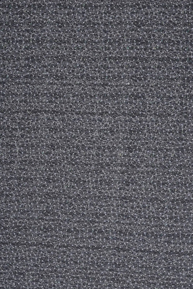 Black Mesh with Tiny Silver and Sequins Fabric - غاجي والا إكسبورت Gajiwala Export