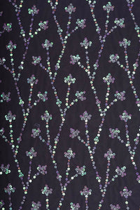 Black Mesh Fabric with Vertical Floral Sequins - غاجي والا إكسبورت Gajiwala Export