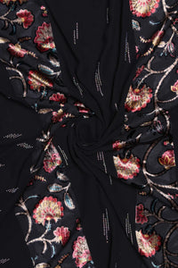 Black Opulence Floral Embroidered Panel Stole - غاجي والا إكسبورت Gajiwala Export